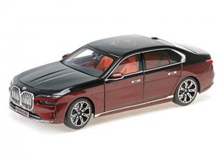 BMW i7 - 2022 - BLACK METALLIC/RED METALLIC Minichamps 1:18 Metallmodell mit zu öffnenden Türen und Haube(n)