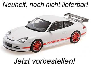 PORSCHE 911 GT3 RS - 2002 - WHITE W/RED STRIPES Minichamps 1:18 Metallmodell, Türen, Motorhaube... nicht zu öffnen  Liefertermin nicht bekannt