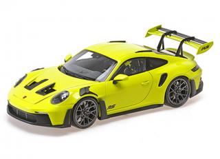 PORSCHE 911 (992) GT3RS - 2023 - ACID GREEN W BLACK WHEELS Minichamps 1:18 Metallmodell mit zu öffnenden Türen und Haube(n)