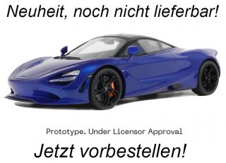 McLaren 750S Coupe Blue 2023 GT Spirit 1:18 Resinemodell (Türen, Motorhaube... nicht zu öffnen!) <br> Lieferbar ab Ende August 2024