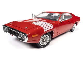 Plymouth Road Runner GTX 1972 Rallye Red with White Tank Track Stripes Auto World 1:18