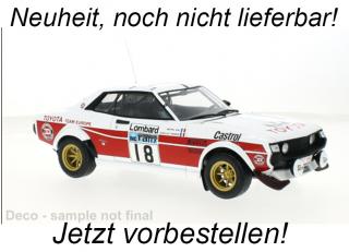 Toyota Celica 2000 GT (RA21), RAC Rally, 1977 J-L.Therier / M.Vial IXO 1:18 Metallmodell (Türen/Hauben nicht zu öffnen!)