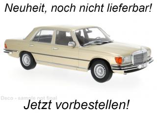 Mercedes S-Klasse (W116), beige, 1972 MCG 1:18 Metallmodell, Türen und Hauben nicht zu öffnen