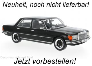 Mercedes S-Klasse (W116), schwarz, 1972 MCG 1:18 Metallmodell, Türen und Hauben nicht zu öffnen