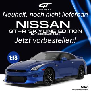 NISSAN GT-R SKYLINE EDITION BAYSIDE BLUE 2024 GT Spirit 1:18 Resinemodell (Türen, Motorhaube... nicht zu öffnen!) Lieferbar ab Ende August 2025