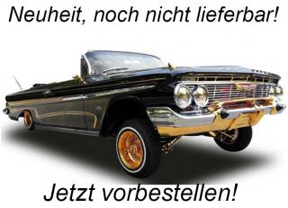 Chevrolet Impala open convertible 1961  Lowrider with movable suspension, black/gold with small white wall tires SunStar Metallmodell 1:18  Liefertermin nicht bekannt