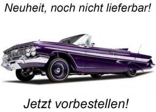 Chevrolet Impala open convertible Lowrider with movable suspension, purple/chrome with small white wall tires SunStar Metallmodell 1:18 <br> Liefertermin nicht bekannt