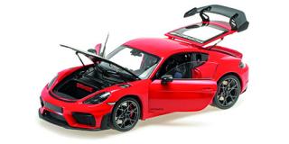 PORSCHE CAYMAN GT4 RS - 2024 -RED W/ WEISSACH PACKAGE Minichamps 1:18 Metallmodell mit zu öffnenden Türen und Haube(n)