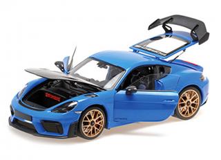 PORSCHE CAYMAN GT4 RS - 2024 -BLUE W/ WEISSACH PACKAGE Minichamps 1:18 Metallmodell mit zu öffnenden Türen und Haube(n)