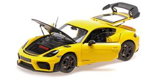 PORSCHE CAYMAN GT4 RS - 2024 -YELLOW W/ WEISSACH PACKAGE Minichamps 1:18 Metallmodell mit zu öffnenden Türen und Haube(n)