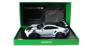 PORSCHE 911 (992) GT3 RS – 2022 – GREY MET. W/WEISSACH PACKAGE W BLUE DECOR WHEELS SINGLE NUMBERED - L.E. 649 pcs. Minichamps 1:18 Metallmodell
