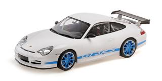 PORSCHE 911 GT3 RS - 2002 - WHITE W/BLUE STRIPES Minichamps 1:18 Metallmodell, Türen, Motorhaube... nicht zu öffnen