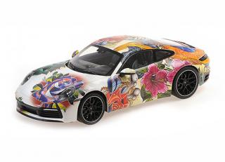 PORSCHE 911 CARRERA 4S - 2019 - FLOWER DESIGN Minichamps 1:18 Metallmodell, Türen, Motorhaube... nicht zu öffnen auf Acrylhaube und Bodenplatte