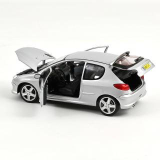 Peugeot 206 RC 2003 Aluminium Silver 1:18 (Reprod 2024) Norev 1:18 Metallmodell 2 Türen, Motorhaube und Kofferraum zu öffnen!