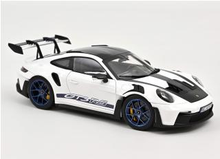 Porsche 911 GT3 RS w/Weissach Pack 2022 White/Indigoblue  1:18 Norev 1:18 Metallmodell 2 Türen und Motorhaube  zu öffnen!