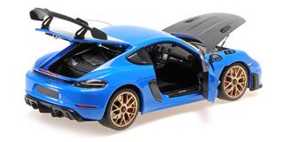 PORSCHE CAYMAN GT4 RS - 2024 -BLUE W/ WEISSACH PACKAGE Minichamps 1:18 Metallmodell mit zu öffnenden Türen und Haube(n)