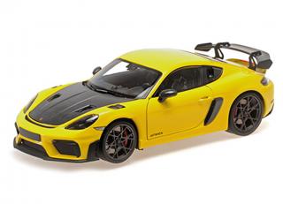 PORSCHE CAYMAN GT4 RS - 2024 -YELLOW W/ WEISSACH PACKAGE Minichamps 1:18 Metallmodell mit zu öffnenden Türen und Haube(n)