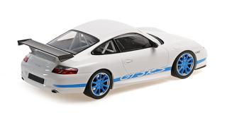 PORSCHE 911 GT3 RS - 2002 - WHITE W/BLUE STRIPES Minichamps 1:18 Metallmodell, Türen, Motorhaube... nicht zu öffnen