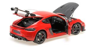 PORSCHE CAYMAN GT4 RS - 2024 -RED W/ WEISSACH PACKAGE Minichamps 1:18 Metallmodell mit zu öffnenden Türen und Haube(n)