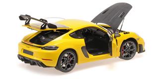 PORSCHE CAYMAN GT4 RS - 2024 -YELLOW W/ WEISSACH PACKAGE Minichamps 1:18 Metallmodell mit zu öffnenden Türen und Haube(n)