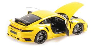 PORSCHE 911 (992) TURBO S COUPE SPORT DESIGN - 2021 - YELLOW Minichamps 1:18 Metallmodell mit zu öffnenden Türen und Haube(n)