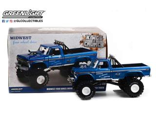 defect (mirror broken) Ford F-250 Monster Truck 1974 with 48-Inch Tires *Midwest Four Wheel Drive & Performance Center*, blue Greenlight 1:18