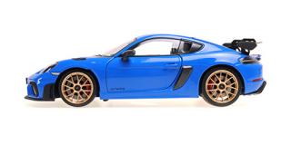 PORSCHE CAYMAN GT4 RS - 2024 -BLUE W/ WEISSACH PACKAGE Minichamps 1:18 Metallmodell mit zu öffnenden Türen und Haube(n)