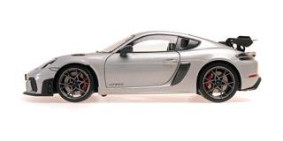 PORSCHE CAYMAN GT4 RS - 2024 -SILVER METALLIC W/ WEISSACH PACKAGE Minichamps 1:18 Metallmodell mit zu öffnenden Türen und Haube(n)