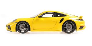 PORSCHE 911 (992) TURBO S COUPE SPORT DESIGN - 2021 - YELLOW Minichamps 1:18 Metallmodell mit zu öffnenden Türen und Haube(n)