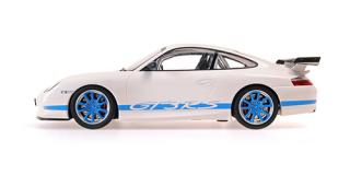 PORSCHE 911 GT3 RS - 2002 - WHITE W/BLUE STRIPES Minichamps 1:18 Metallmodell, Türen, Motorhaube... nicht zu öffnen