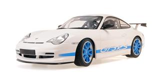 PORSCHE 911 GT3 RS - 2002 - WHITE W/BLUE STRIPES Minichamps 1:18 Metallmodell, Türen, Motorhaube... nicht zu öffnen