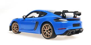 PORSCHE CAYMAN GT4 RS - 2024 -BLUE W/ WEISSACH PACKAGE Minichamps 1:18 Metallmodell mit zu öffnenden Türen und Haube(n)