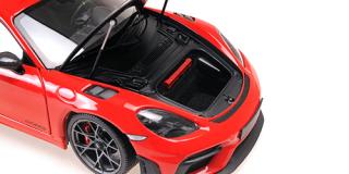 PORSCHE CAYMAN GT4 RS - 2024 -RED W/ WEISSACH PACKAGE Minichamps 1:18 Metallmodell mit zu öffnenden Türen und Haube(n)