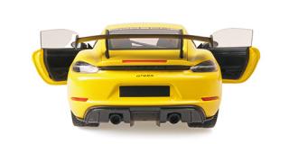 PORSCHE CAYMAN GT4 RS - 2024 -YELLOW W/ WEISSACH PACKAGE Minichamps 1:18 Metallmodell mit zu öffnenden Türen und Haube(n)