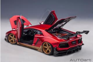 Liberty Walk LB-Works Lamborghini Aventador Limited Edition (hyper red/gold accents) (composite model/2 door openings) AUTOart 1:18 Composite