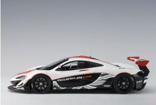 McLaren P1 GTR (GLOSS WHITE/RED STRIPES) 2015 (COMPOSITE MODEL/2 DOOR OPENINGS) AUTOart 1:18