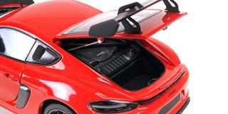 PORSCHE CAYMAN GT4 RS - 2024 -RED W/ WEISSACH PACKAGE Minichamps 1:18 Metallmodell mit zu öffnenden Türen und Haube(n)