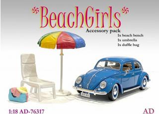 Beach Girls Accessories - Beach Chair & Umbrella American Diorama 1:18 (Auto nicht enthalten!)