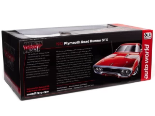 Plymouth Road Runner GTX 1972 Rallye Red with White Tank Track Stripes Auto World 1:18