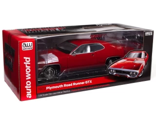 Plymouth Road Runner GTX 1972 Rallye Red with White Tank Track Stripes Auto World 1:18