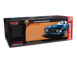 Ford Mustang Mach 1 1973 (Class of 1973) 3K Blue Glow with Silver Mach 1 stripes Auto World 1:18