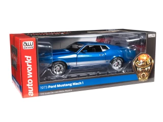 Ford Mustang Mach 1 1973 (Class of 1973) 3K Blue Glow with Silver Mach 1 stripes Auto World 1:18