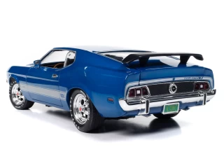 Ford Mustang Mach 1 1973 (Class of 1973) 3K Blue Glow with Silver Mach 1 stripes Auto World 1:18