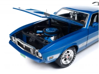 Ford Mustang Mach 1 1973 (Class of 1973) 3K Blue Glow with Silver Mach 1 stripes Auto World 1:18