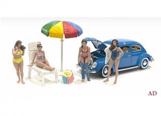 Beach Girls Accessories - Beach Chair & Umbrella American Diorama 1:18 (Auto nicht enthalten!)