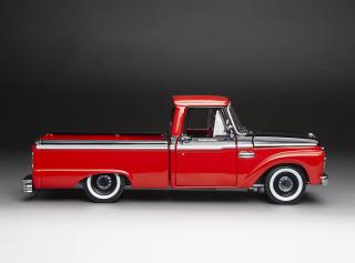 Ford F-100 1965 Custom Cab Pickup – Rangoon Red / Black SunStar Metallmodell 1:18