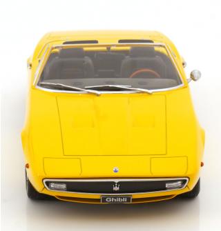 Maserati Ghibli Spyder 1970 gelb mit Speichenfelgen KK-Scale 1:18 Metallmodell (Türen, Motorhaube... nicht zu öffnen!)