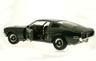 Ford Mustang GT fastback 1968  from the movie Bullit with Steve McQueen. In 100% Bullit movie car packaging, highland green with black interior Greenlight 1:18