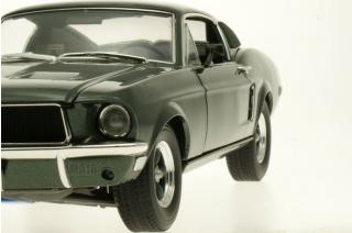 Ford Mustang GT fastback 1968  from the movie Bullit with Steve McQueen. In 100% Bullit movie car packaging, highland green with black interior Greenlight 1:18