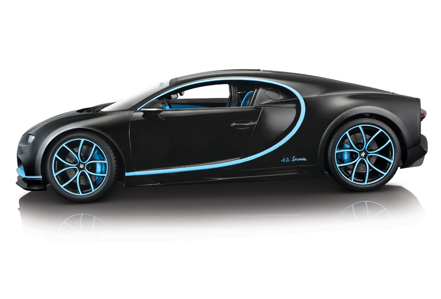 Modellauto Bugatti Chiron 1:18 Sekunden) (0-400-0 in 42 bei schwarz/blau Burago \
